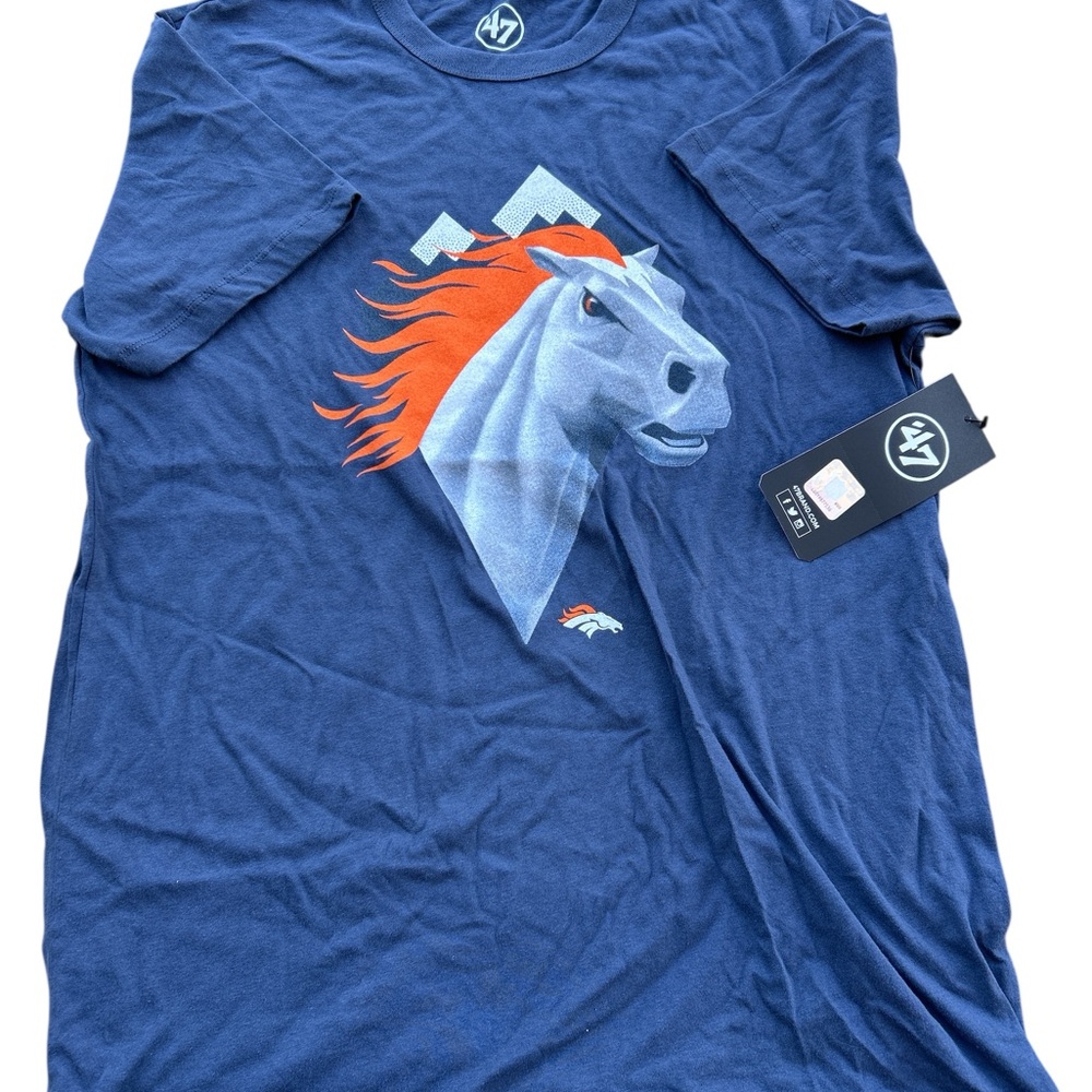 47 Denver Broncos Navy T‑Shirt with Orange and Light Gray Horse Graphic Medium